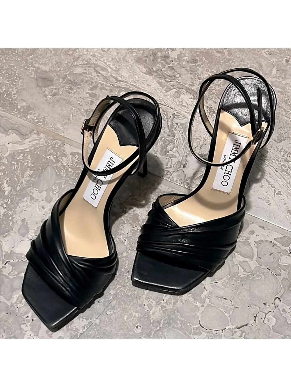 Jimmy Choo Basil Ankle Strap High Heel Black Sandals, Size 35 NEW in Box+DustBag